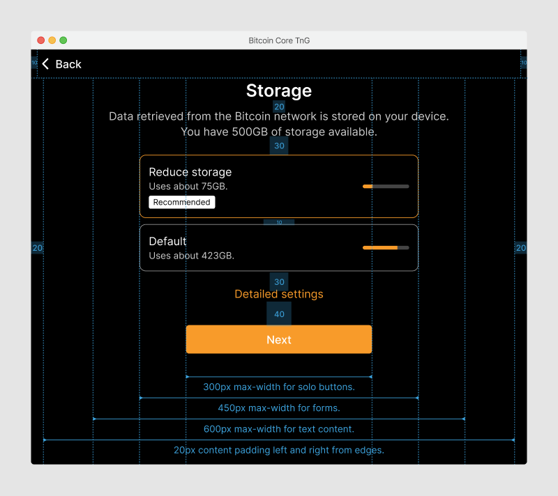 Screen with lines and measurements overlaid that describe the layout logic