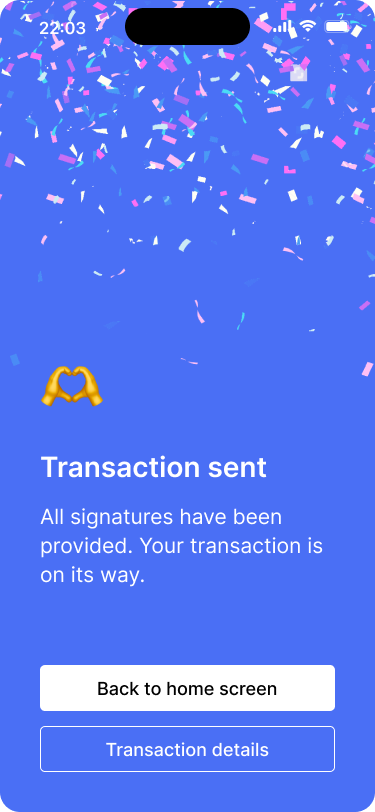 Success screen showing that the transaction has been finalized.